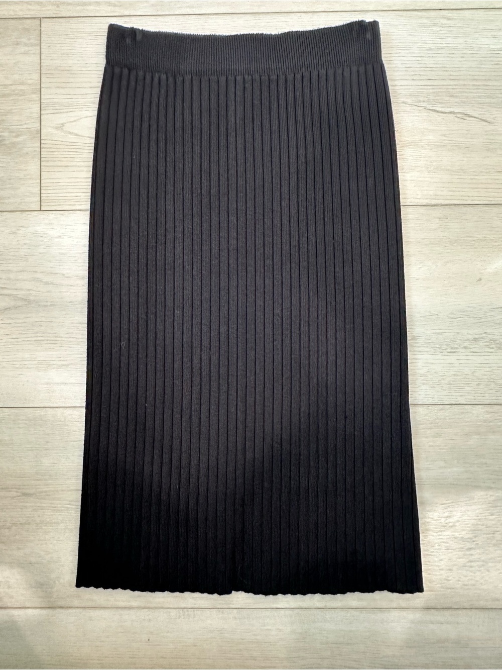 Kate Kasin Black Ribbed Knit Midi Skirt Size Small Stretch Pencil